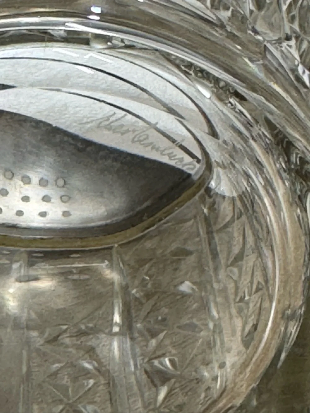 VTG Ice Bucket Val St Lambert Crystal & Silver Plate Handled Signed Barware